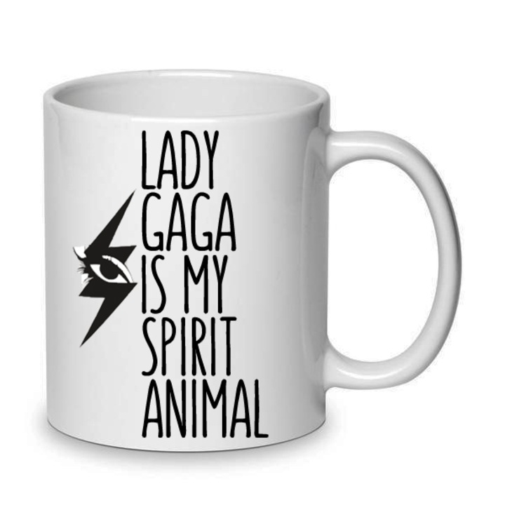 Cana ceramica Lady Gaga, 330ml, design alb, lavabila la masina de spalat, cu maner ergonomic