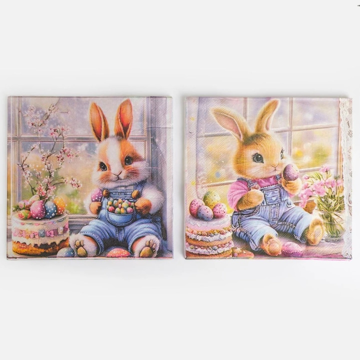 Set 50 Bucati Servetele Masa Paste 33x33cm 2 Straturi Model Iepurasi Tort Oua Flori Servetele Decorative Shopiens