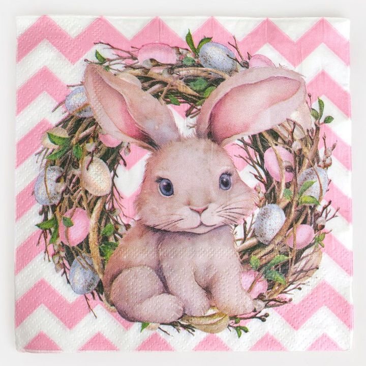 Servetele de Masa cu 2 Straturi Model Iepuras Coronita Oua 33x33cm - 20 buc