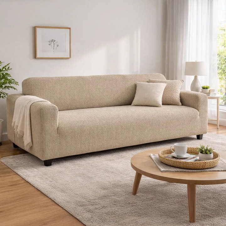 Husa Elastica Bej pentru Canapea 180 - 245cm