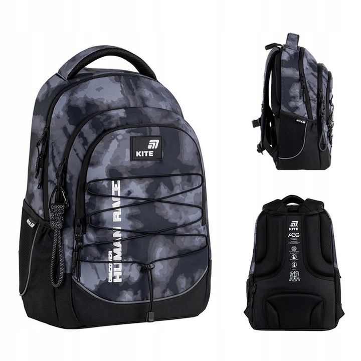 Rucsac scolar adolescenti 9-15 ani, pentru baite, clasa 5-9, gri, cu snur frontal decorativ, Kite