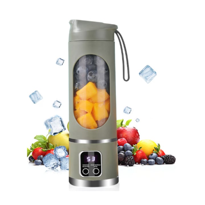 Mini Blender Electric, Portabil si Multifunctional, 12 lame otel, 450ml, 15000-22000 rpm/min, Baterie reincarcabila, Pentru sala de sport, Eat Bio calatorii si activitati in aer liber, Verde