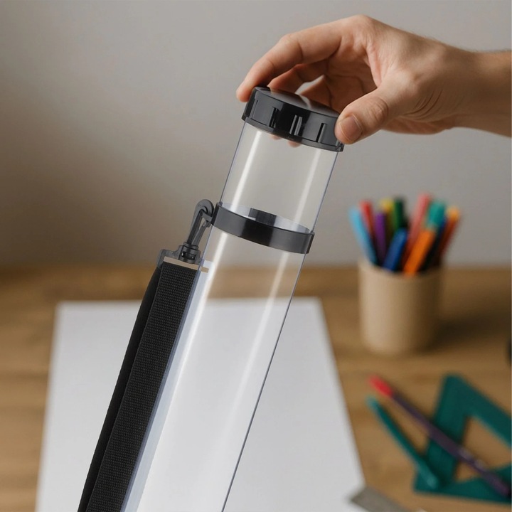 Tub pentru postere pentru transport in siguranta, transparent, curea reglabila