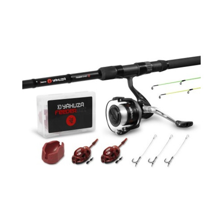 Set lansetă crap Delphin YAKUZA 3.60 m, mulinetă 6000, accesorii, cutie, 360 cm