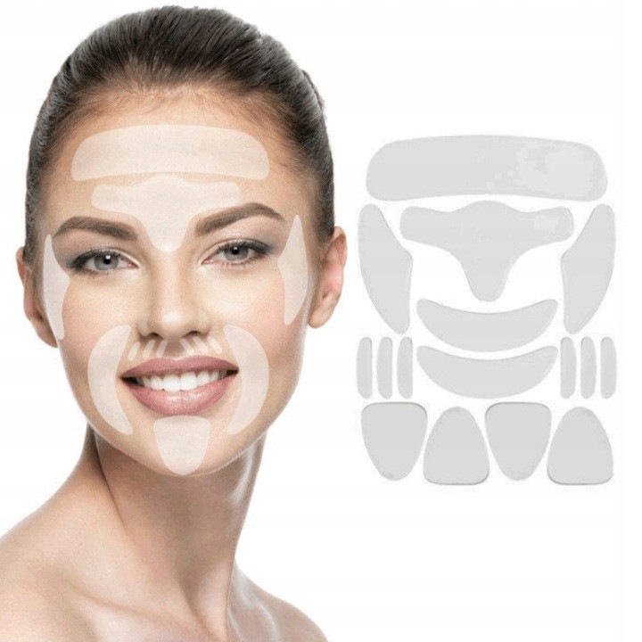 Set 16 plasturi faciali de unica folosinta, SHOPII, kinesiotaping, lifting facial, fata