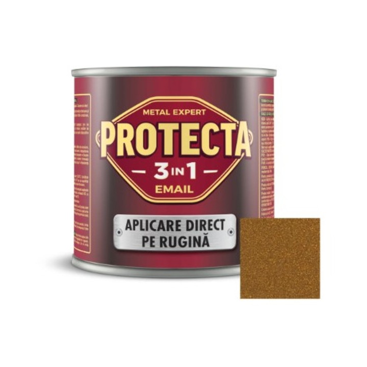Vopsea alchidica pentru metal, Protecta 3 in 1 direct pe rugina, interior / exterior, aur vechi, 0.5 L