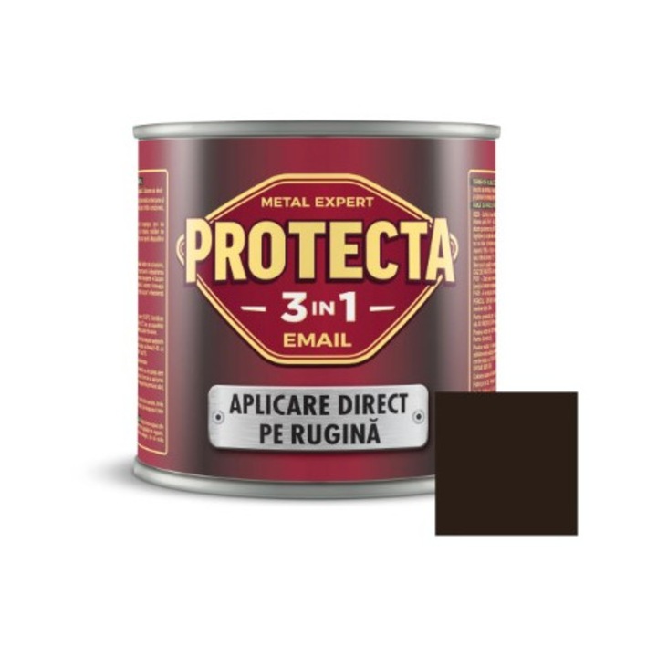 Vopsea alchidica pentru metal, Protecta 3 in 1 direct pe rugina, interior / exterior, maro inchis, 0.5 L
