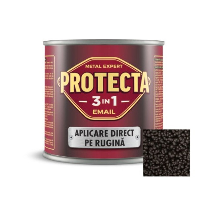 Vopsea alchidica pentru metal, Protecta 3 in 1 direct pe rugina, interior / exterior, negru metalic texturat, 0.5 L