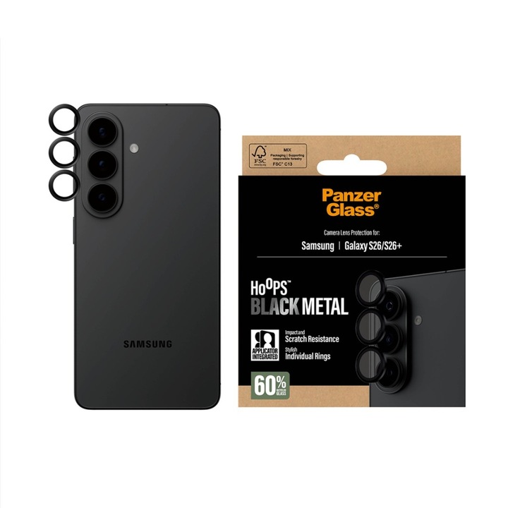 Протектор за камера PanzerGlass Hoops за Samsung Galaxy S26, S26 Plus Camera Lens Protector Black