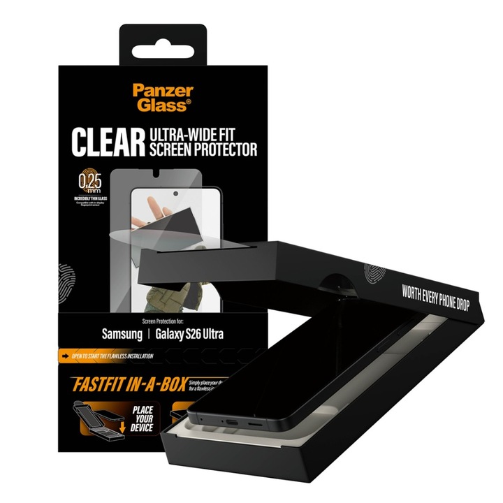 Стъклен протектор PanzerGlass за Samsung Galaxy S26 Ultra, Ultra-Wide Fit w. FASTFIT IN-A-BOX