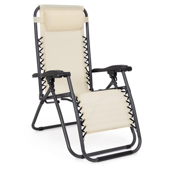 Santana 2 db kerti szék, fekete acél, krém textilén, 177x65x110h