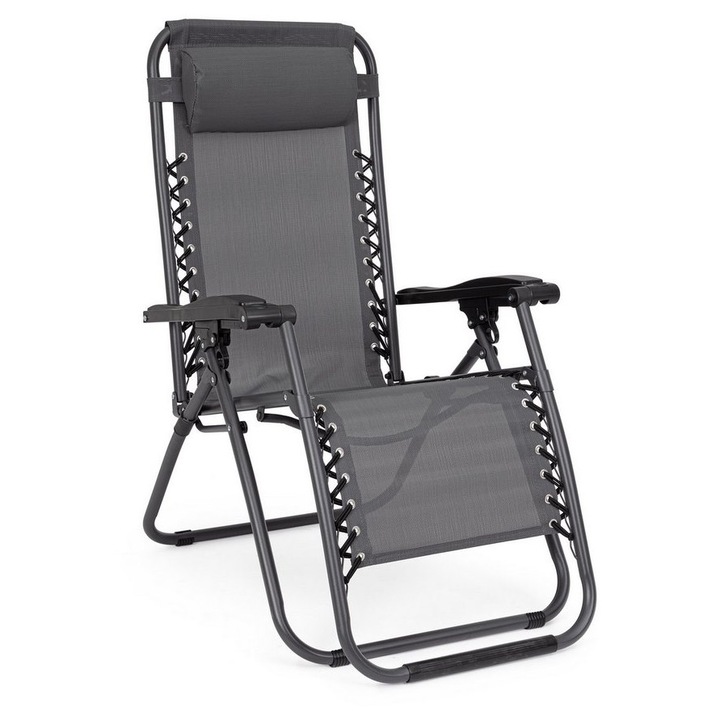 2 db fekete acél kerti szék, szürke textiléne Santana 177x65x110h