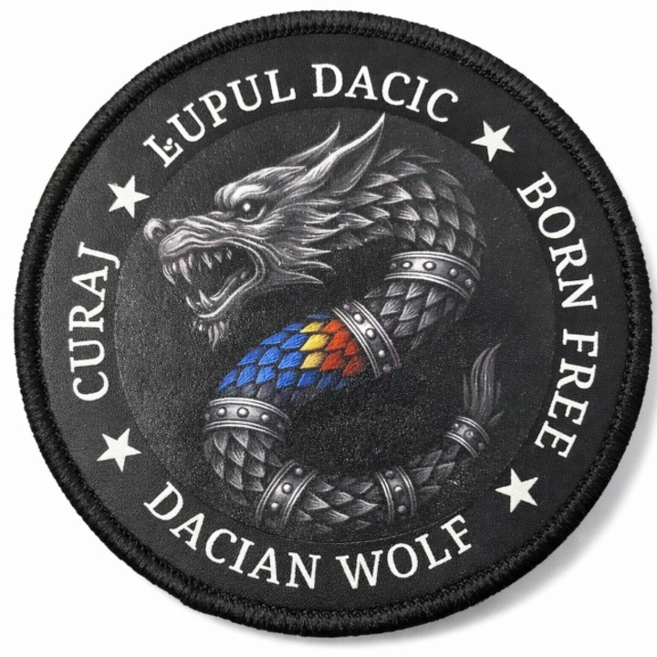 Petic Rexford Lupul Dacic, 100% Piele, 8.5 cm, aplicare cu scai, bordura brodata