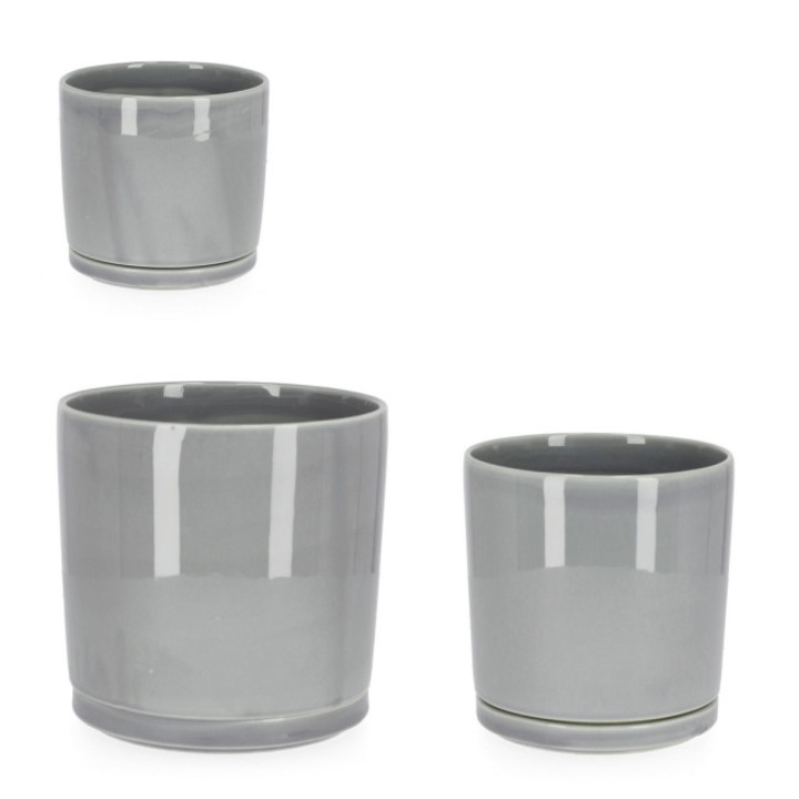 Set 3 ghivece flori gresie gri Eliza Ø11x10, 5h, 14, 5x14, 5h, 17, 5x17, 5h