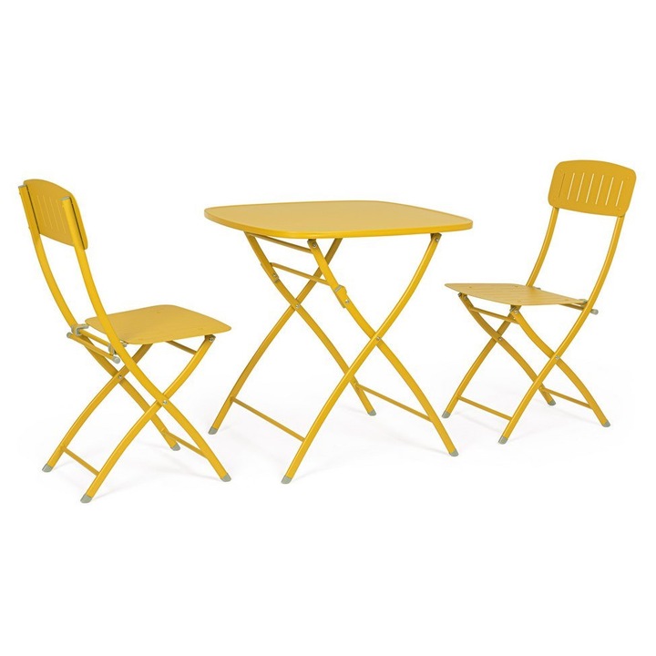 Set mobilier gradina masa, 2 scaune otel ocru Yvonne 44x50x85h, 70x70x72h