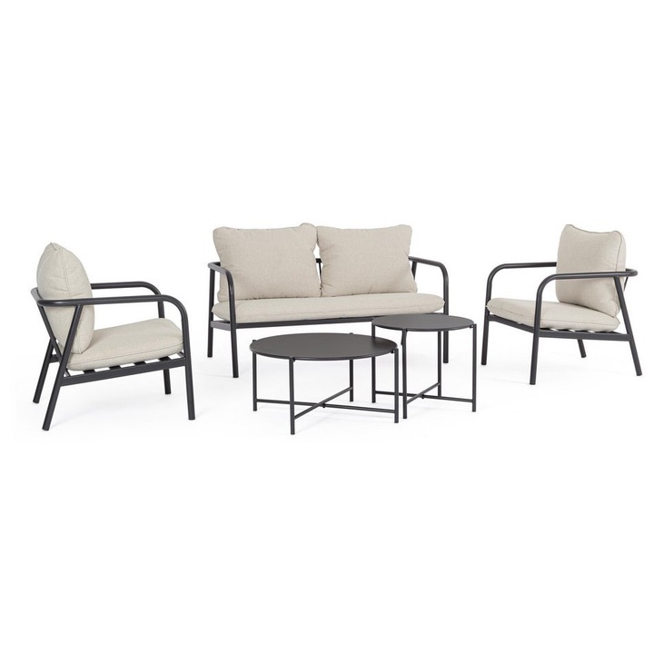 Set mobilier gradina otel gri charcoal textil bej Otsuni 53x43 cm, 73x35 cm, 64x72x60 cm, 134x72x60 cm