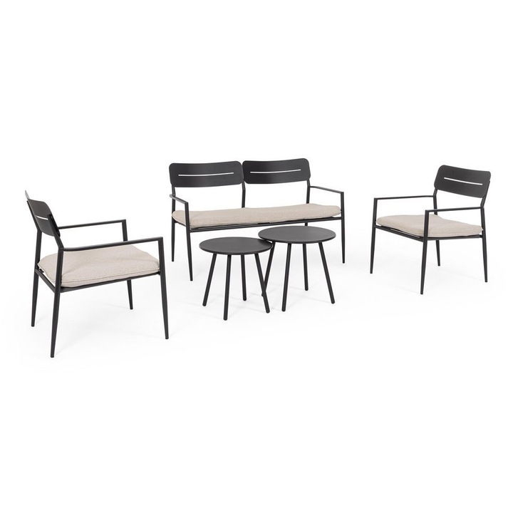 Set mobilier gradina otel gri charcoal textil bej Gargano 50x45 cm, 45x42 cm, 63.5x63.5x80 cm, 130x63.5x80 cm