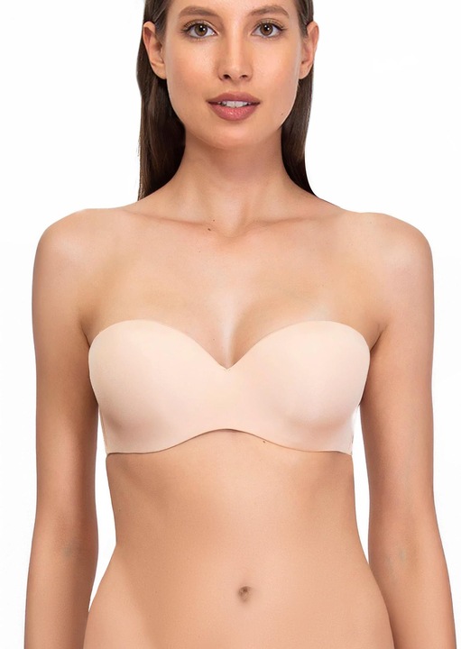 Sutien Sielei, Efect Push Up Cu Umplutura Care Evidentiaza Decolteul, Bazodwqane Ascunse Pentru Stabilitate Si Confort, Microfibra De Inalta Calitate, Semi Mata, Neteda Si Eleganta, Bej