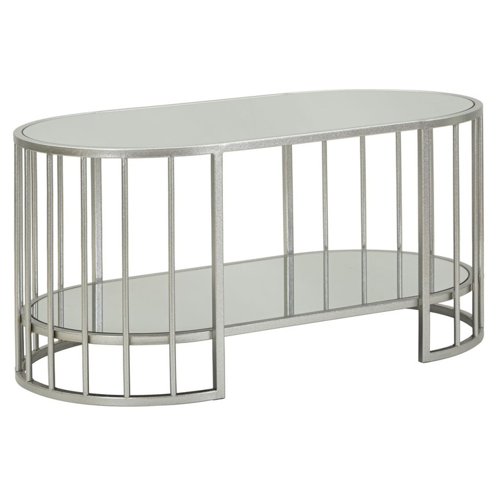 Masa de cafea Smirne, Mauro Ferretti, metal argintiu, blat efect marmura, 90x50x45cm