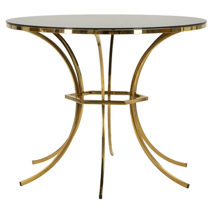 Masa de dining Mauro Ferretti Shanty, metal auriu, sticla transparenta, 100x80cm