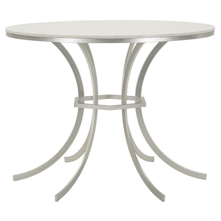 Masa de dining Istanbul, Mauro Ferretti, 100x76,5cm, structura argintie, blat cu efect de marmura