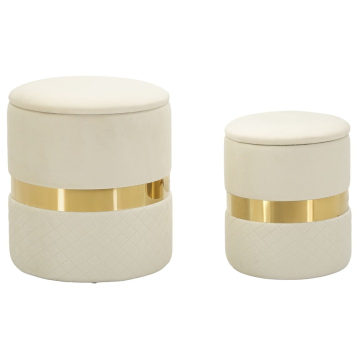 Set tabureti Mauro Ferretti crem cu detalii aurii, 2 piese, 37x42cm, 28x35cm