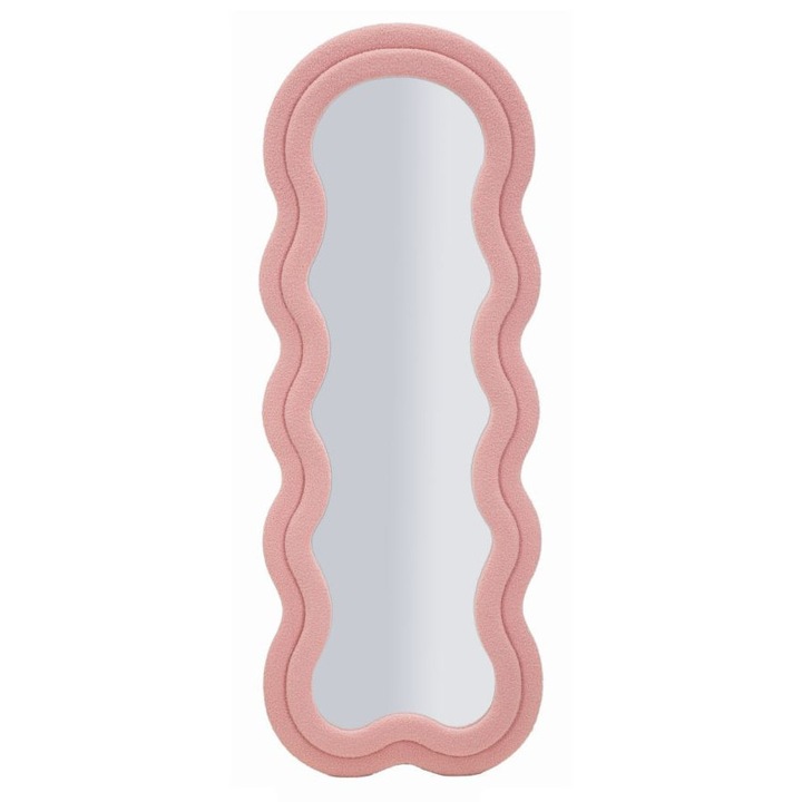 Oglinda de perete Mauro Ferretti, roz teddy, dimensiuni 60x4x160cm, forma sinuoasa