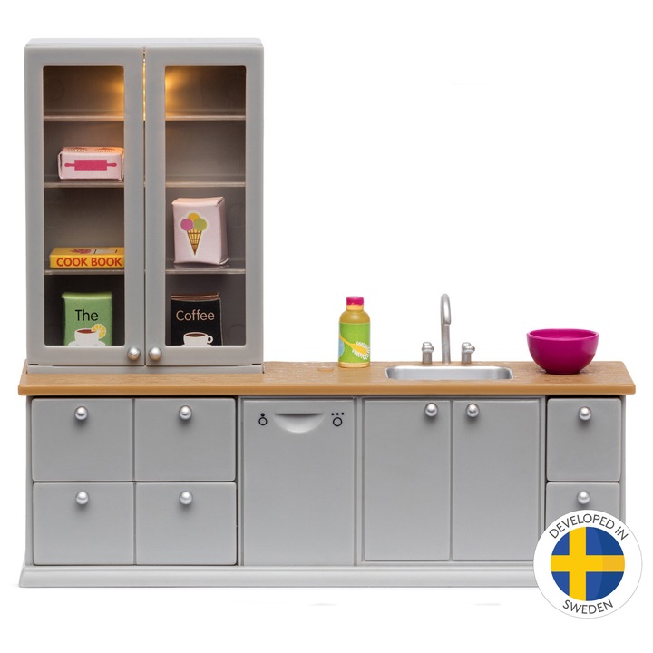Lundby babaház konyhabútor szett, tálalószekrény, játékkonyha