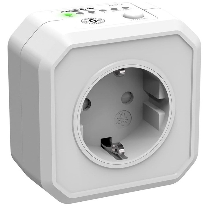 Priza Inteligenta cu Temporizator ANSMANN AES 1.2, Tehnologie Zero Watt, Programabila 15min - 8h, Max 2500W, Economisire Energie, Indicator LED, Alb/Negru