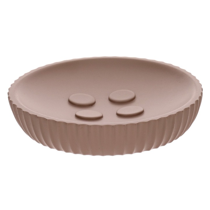 Savoniera Baie, TENDANCE, Sida, Material Polirasina Rezistenta Cu Textura Striata, Design Rotund Si Modern, Finisaj Mat, Suport Sapun Solid Cu Uscare Rapida, Stil Minimalist Si Japandi, 10 cm, Bej Cappuccino