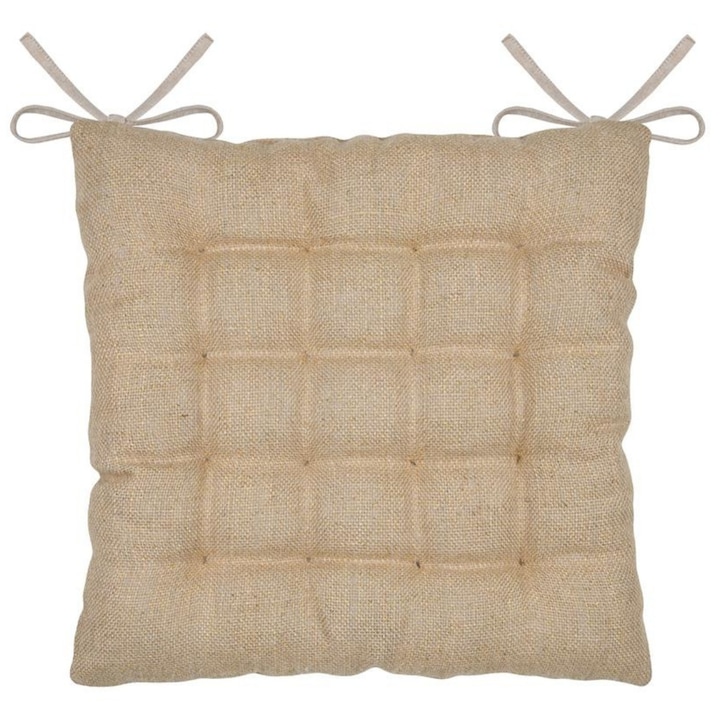 Perna Pentru Scaun Matlasata, STOF, Josepha, Aspect Natural De Iuta, Design Boho Si Rustic, Confortabila Si Rezistenta UV, Fixare Sigura Cu Sireturi, Ideala Pentru Bucatarie, Terasa Sau Gradina, 38x38 cm, Bej
