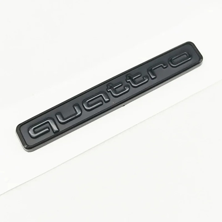 Emblema AUDI Quattro Sigla Logo Portbagaj Auto-Adeziva, Negru Lucios, 10cm x 1.5cm
