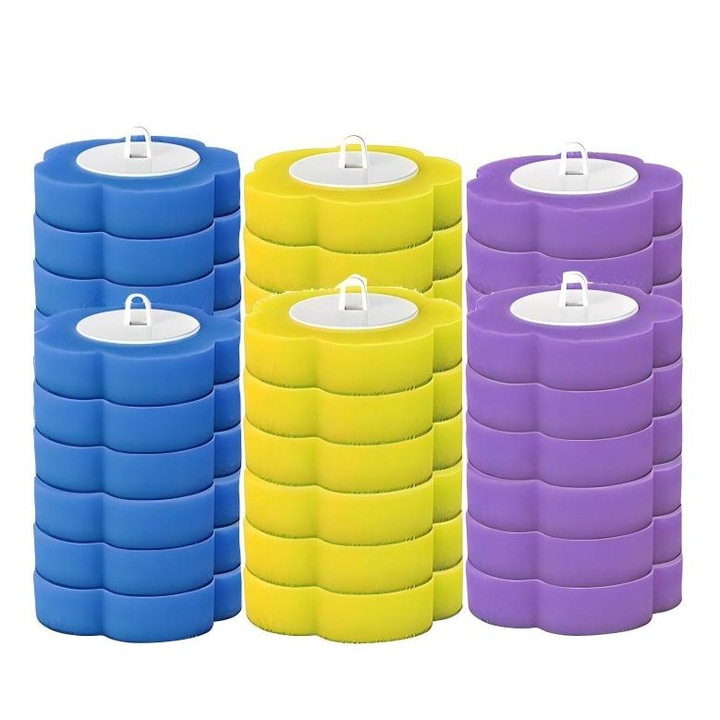 Set 36 capete perie WC de unica folosinta, Omelivon, Albastru, Galben, Mov, 5.5cm