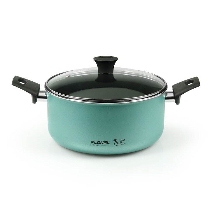 Oala Flonal The Wall cu 2 manere si capac din sticla, 20 cm, antiaderenta PB-Tech, pentru gaz/electric/vitroceramic