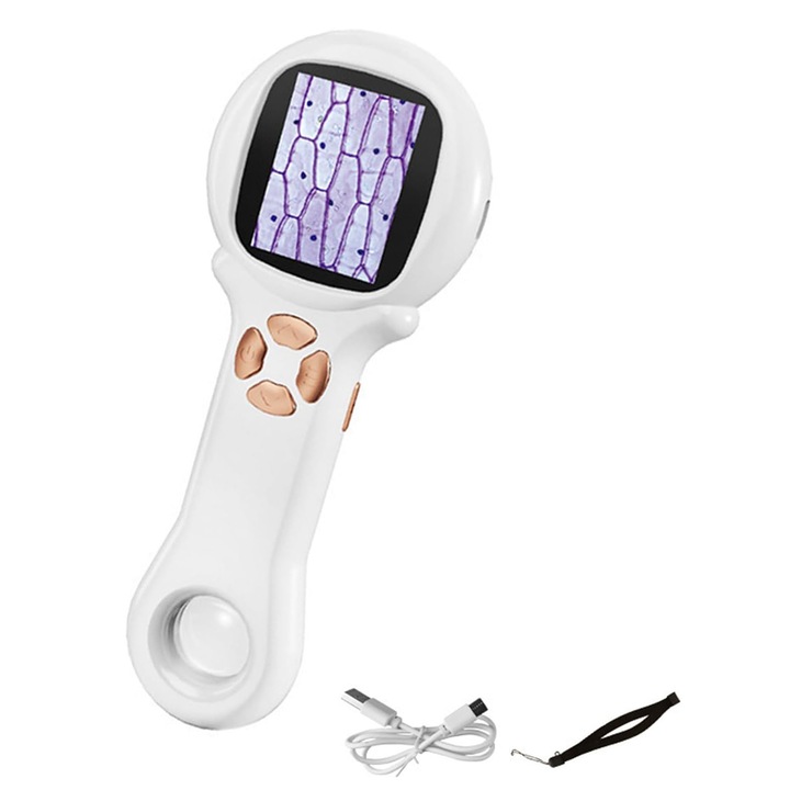 Microscop digital portabil pentru copii, 500x, cu ecran LCD de 2 inch, 8 LED-uri, 200W pixeli