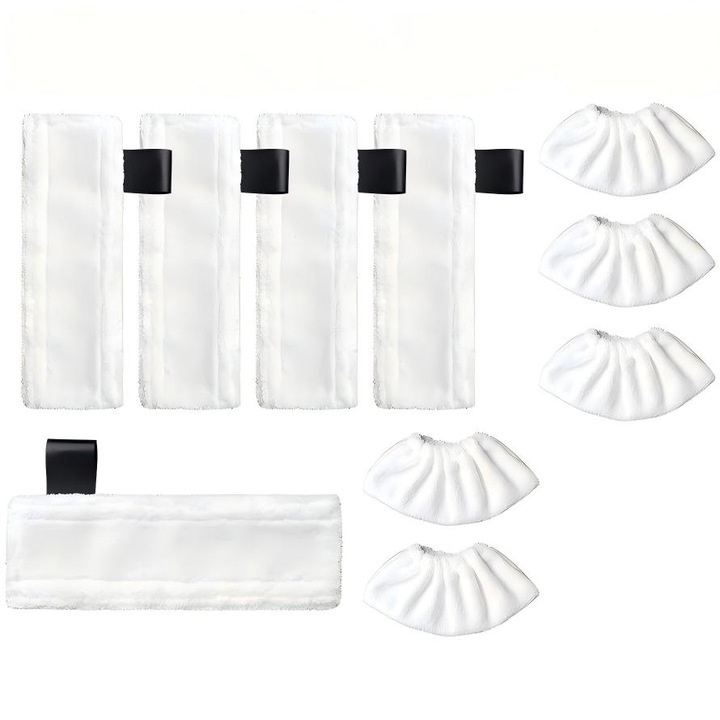 Set 10 lavete pentru aparat de curatat cu abur, Omelivon, microfibra, lavabile, reutilizabile, alb, compatibile cu Karcher SC1-SC5