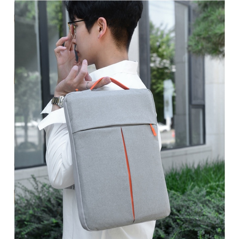 Geanta pentru laptop de 15 inch, cu design ergonomic, impermeabila si rezistenta la abraziune, design elegant, 27 x 3 x 38 cm, portabila, gri