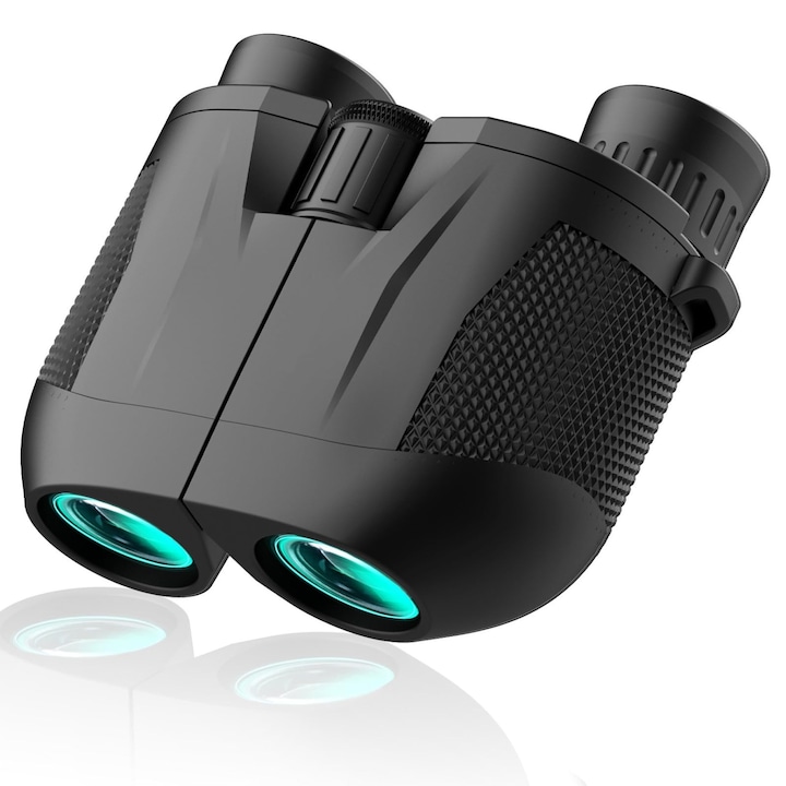 Binoclu 10x25, Prisma BAK4, Lentile FMC Multistrat, Compact, Usor (381g), Pentru Observarea Pasarilor, Vanatoare, Drumetii, Turism, Compatibil Cu Ochelari, Cu Geanta Si Curatator, Negru