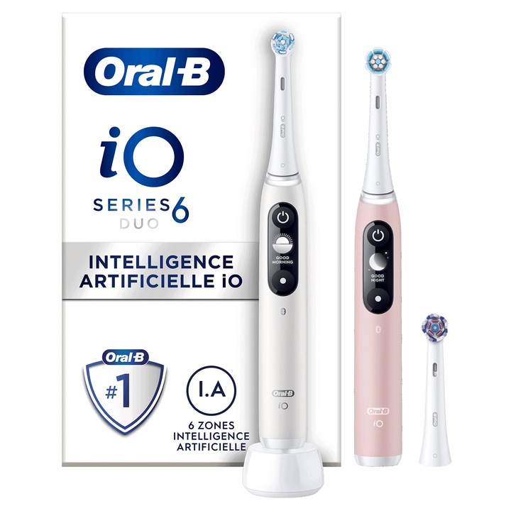 Periute de dinti electrice Oral-B iO, alb si roz, pachet de 6