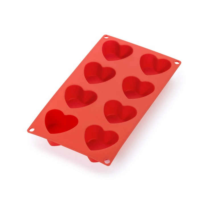 Forma de copt inimioare Lekue 1010172, 30x17, 5x3, 4 cm, 640 ml, -60°C/+220°C, Silicon platinat, Rosu