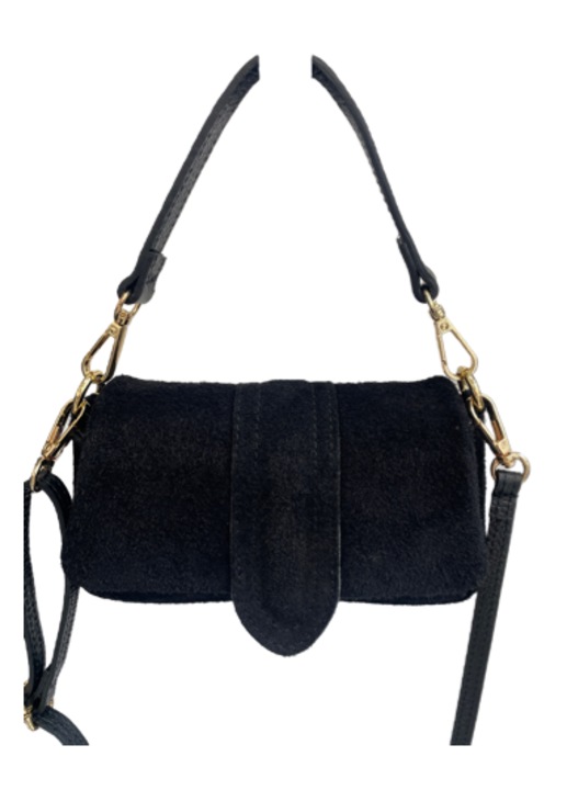 Kis női táska természetes velúrból. Elegáns és alkalmas esti kirándulásokhoz