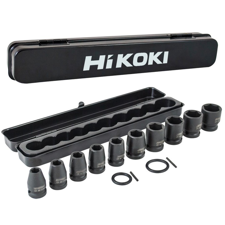 Set chei tubulare 1/2" 10 bucati Hikoki, dimensiuni 10-24mm, caseta metalica