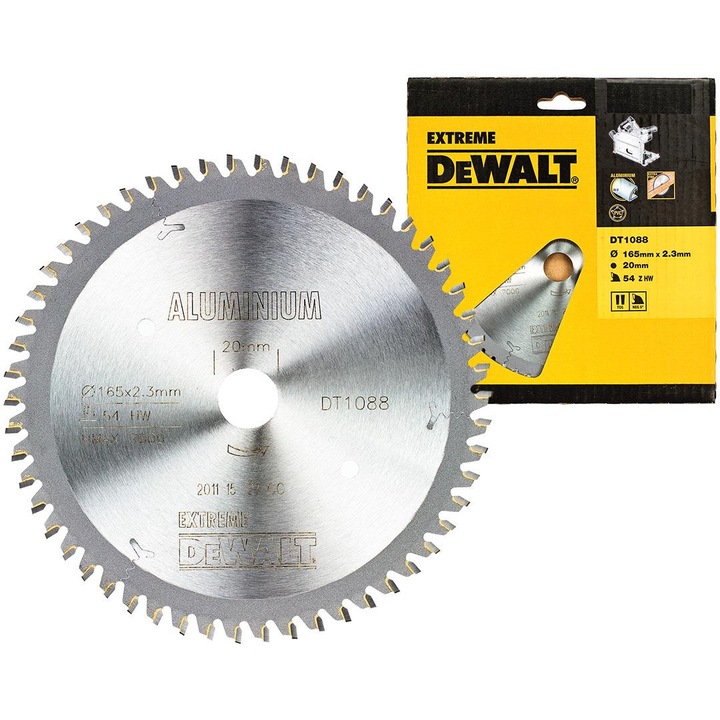 Disc DeWalt DT1088, 165x20mm, 54 dinti, pentru taiere precisa, aluminiu, set