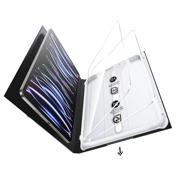 Folie protectie sticla securizata 9H pentru iPad Pro 13 inch, transparenta, ultra-subtire 0.33mm, set instalare complet