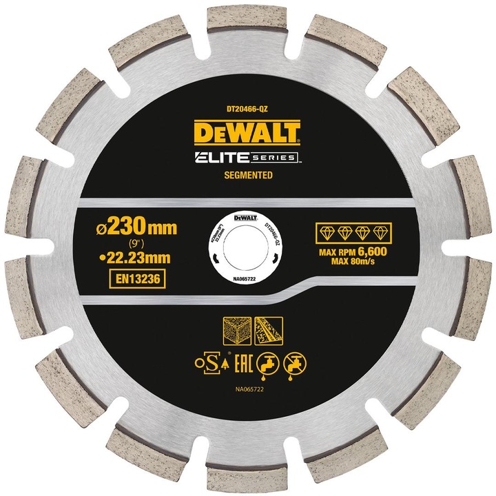 Tarca diamentata 230x22,23mm pentru taiere asfalt si beton verde, ELITE SERIES, DeWALT
