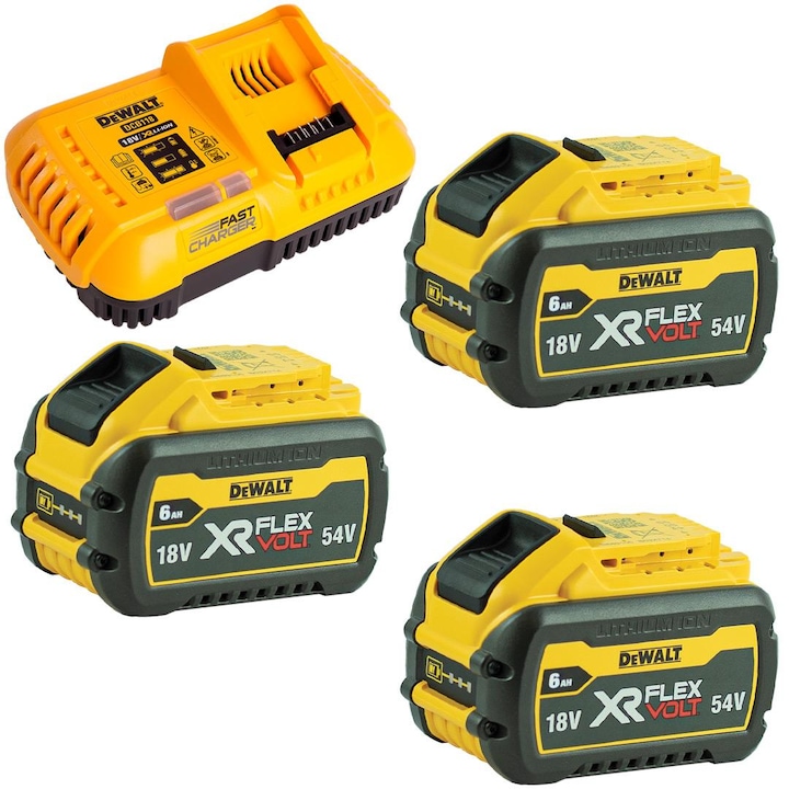 DeWALT DCB118 töltő és 3 akkumulátor készlet, 6Ah, 18/54V, Li-Ion