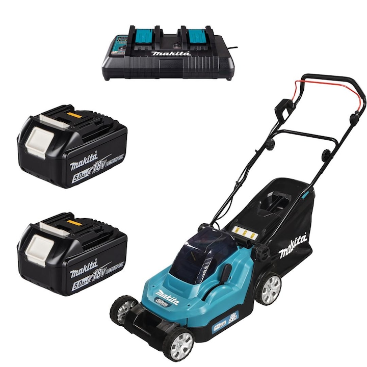 Masina de tuns iarba Makita DLM382PT2, 2x18V, 38cm, 40l, 3 moduri de lucru, 900W
