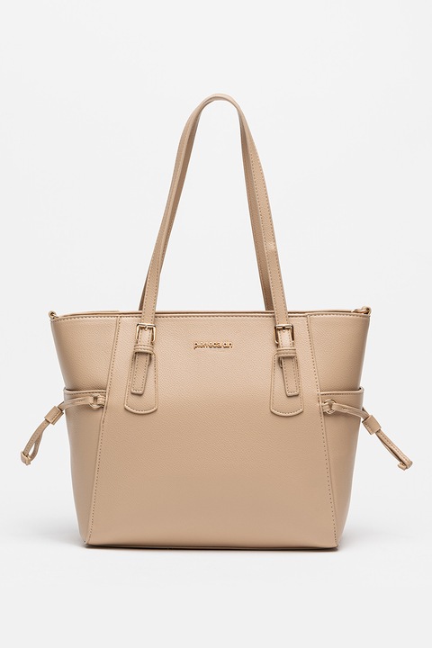 Pierre Cardin, Geanta shopper cu aspect granulat si buzunare laterale, Bej inchis