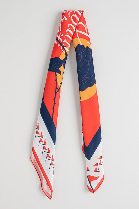 FASHION DAYS, Esarfa cu imprimeu grafic si text, Rosu, Portocaliu, Albastru