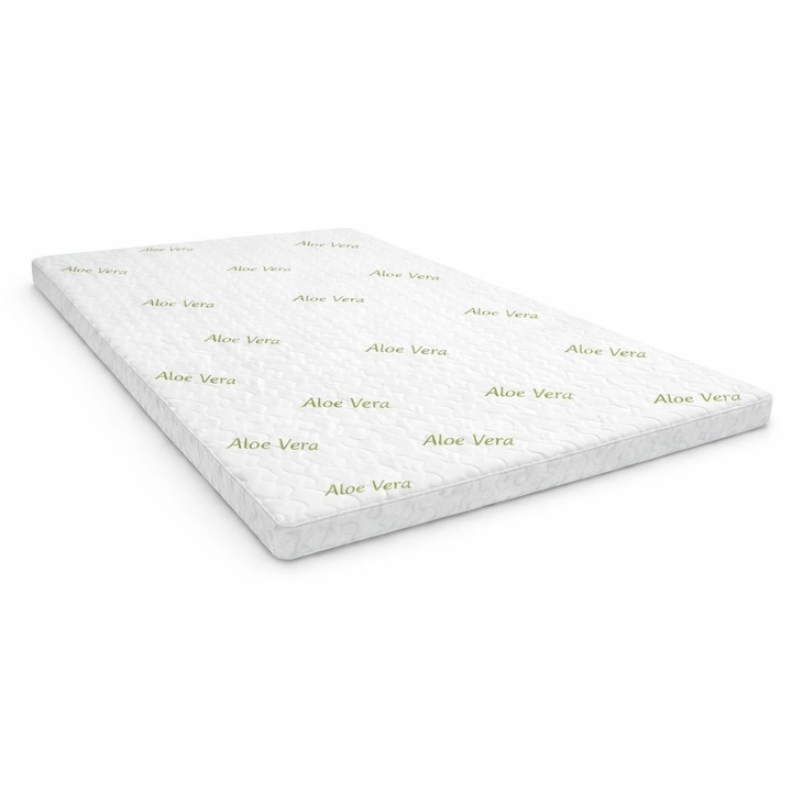 Topper saltea Memory cu Aloe Vera, 90x190cm, 5 cm grosime, husa detasabila cu fermoar
